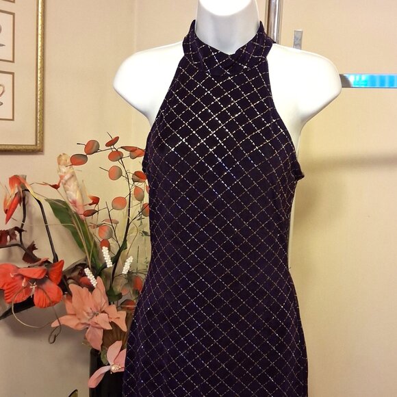 Vintage NWT ALGO Women’s Purple Silver Elegant Maxi Dress Size 8 - Picture 3 of 10